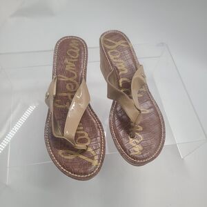 SAM EDELMAN 9.5 M ROMY Platform Flip Flop Sandals Beige Cork Wedge Womens